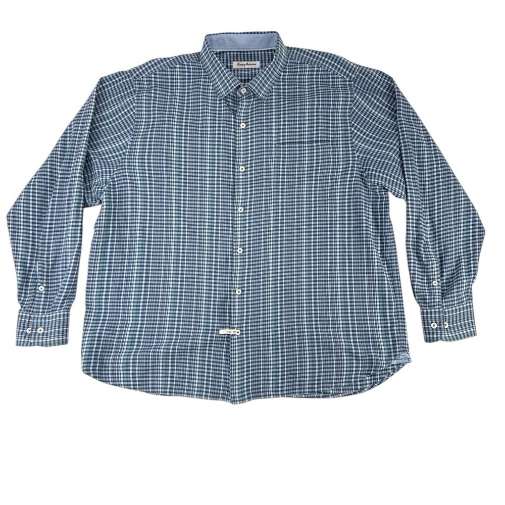 Tommy Bahama Shirt Mens XL Blue Lazlo Luxe Stripe Stretch Long Sleeve